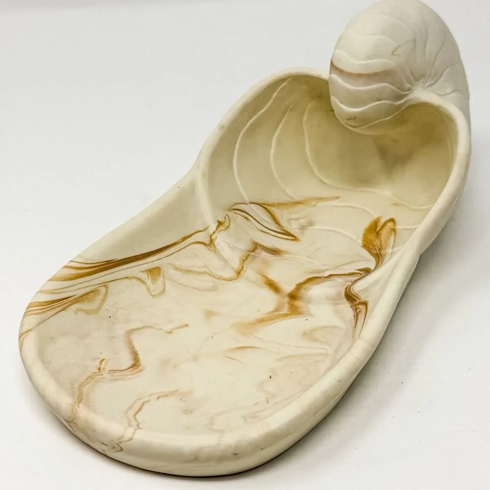 Vintage Dina Nautilus Shell Soap Dish Tray Marbled Resin Coastal Decor